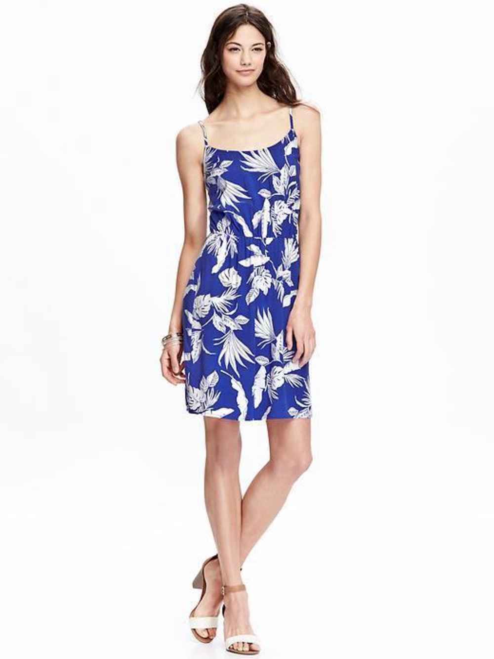 Old Navy Blue Floral Spaghetti-Strap Poplin Dress - Small
